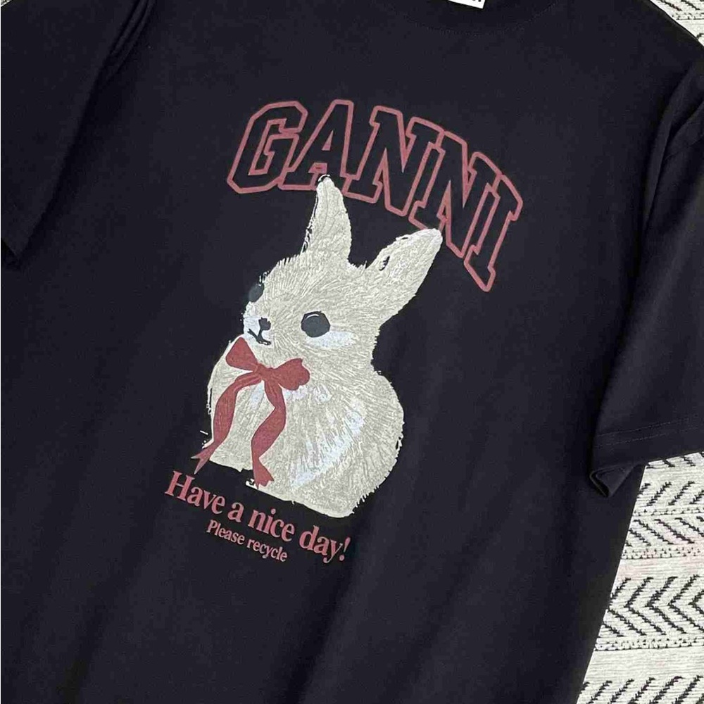 Ganni Black Tee with White Bunny Print - Picture 4 of 5